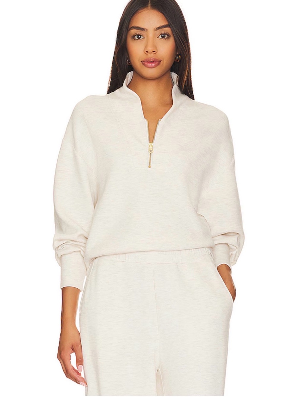 Varley DoubleSoft Addison Sweat Quarter-Zip Sweatshirt Cream XS.